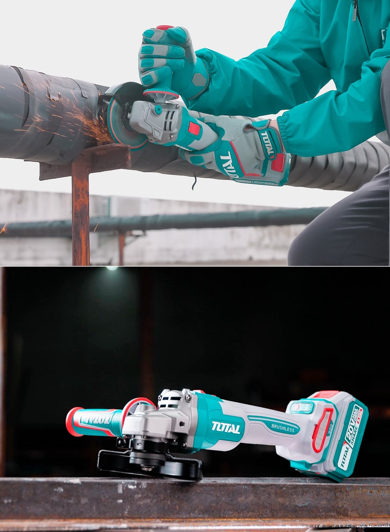 TOTAL 20V Cordless Angle Grinder, Brushless Motor, 900W Max Power, 115mm Disc, 3-Speed 3000/6000/9000rpm, with 2x4.0Ah Batteries, Charger, 5 Cutting Discs, Carrying Case - Image 3
